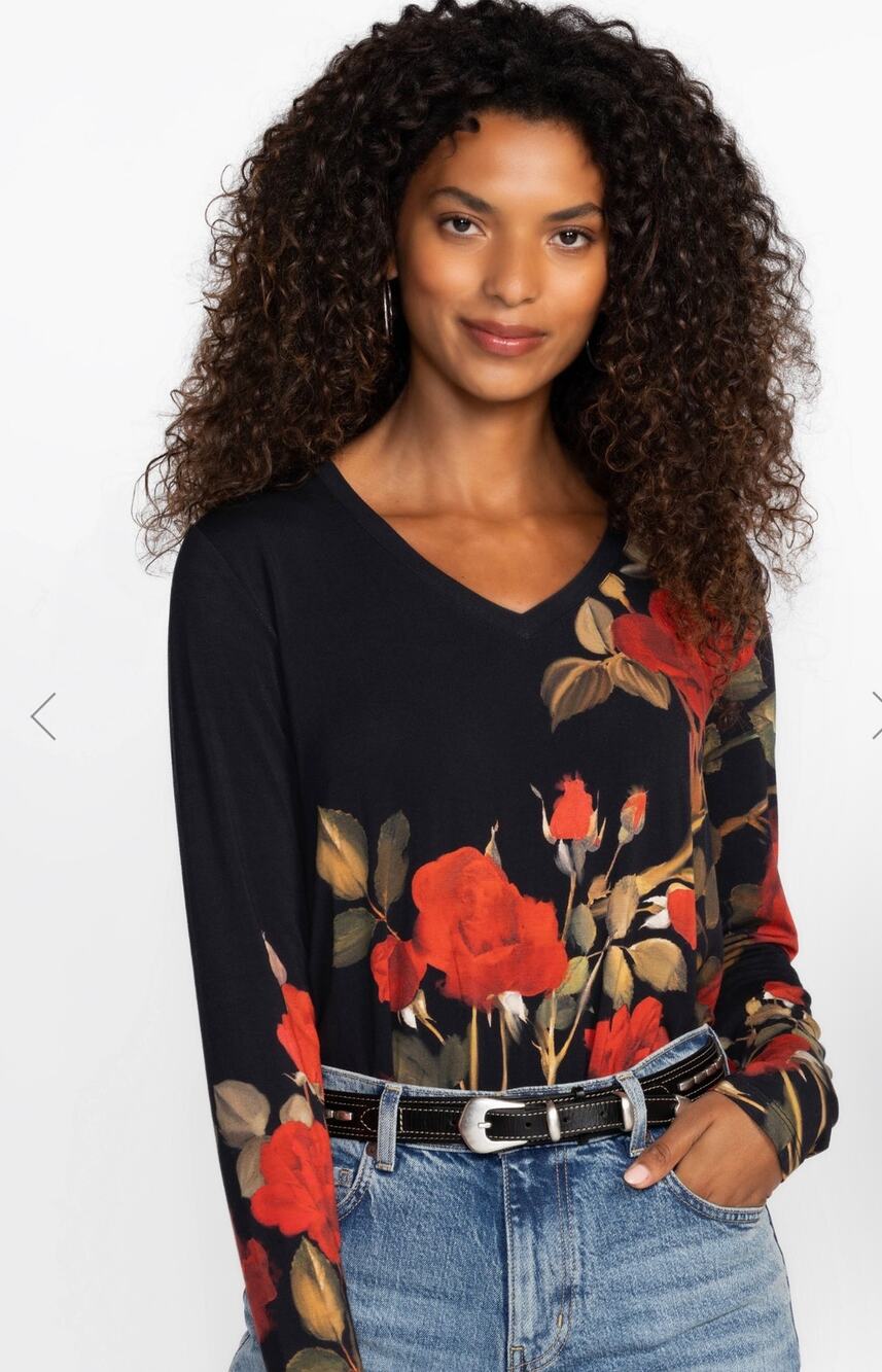 Johnny Was The Janie Favorite Long Sleeve V Neck Tee Rosana Size Medium